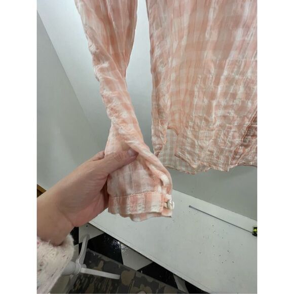 Bella Dahl NWT Semi Sheer Peach Plaid Shirt Size S - Picture 4 of 8